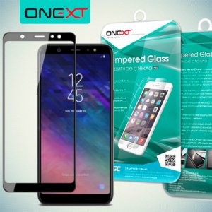 Черное защитное 3D стекло для Samsung Galaxy A6 Plus 2018 полноэкранное OneXT