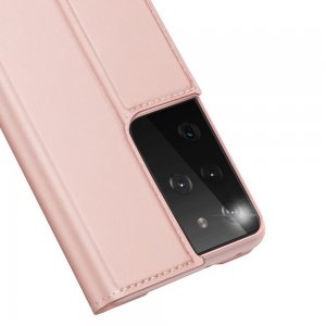 Dux Ducis чехол книжка для Samsung Galaxy S21 Ultra с магнитом и отделением для карты - Светло Розовый