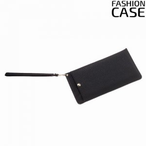 Элегантный чехол кошелек для телефона под кожу с карманом на молнии и отсеками для карточек - Черный