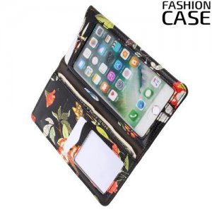 Fashion Case универсальный тонкий чехол кошелек с защитой экрана для телефона 5 дюймов - Черный