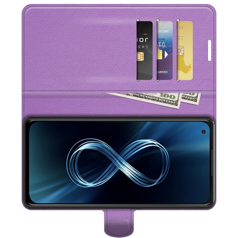 Чехол книжка для Asus Zenfone 8 ZS590KS отделения для карт и подставка Фиолетовый