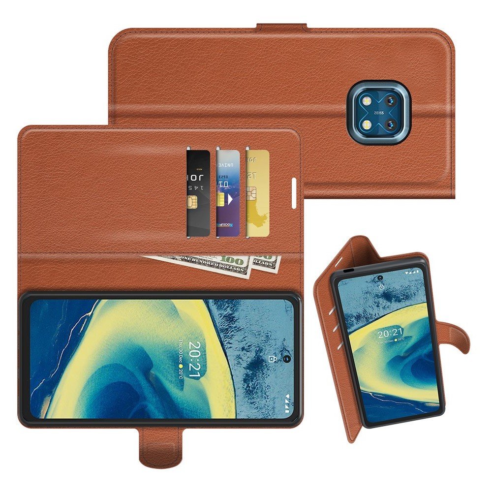 Чехол книжка для Nokia XR20 отделения для карт и подставка Коричневый