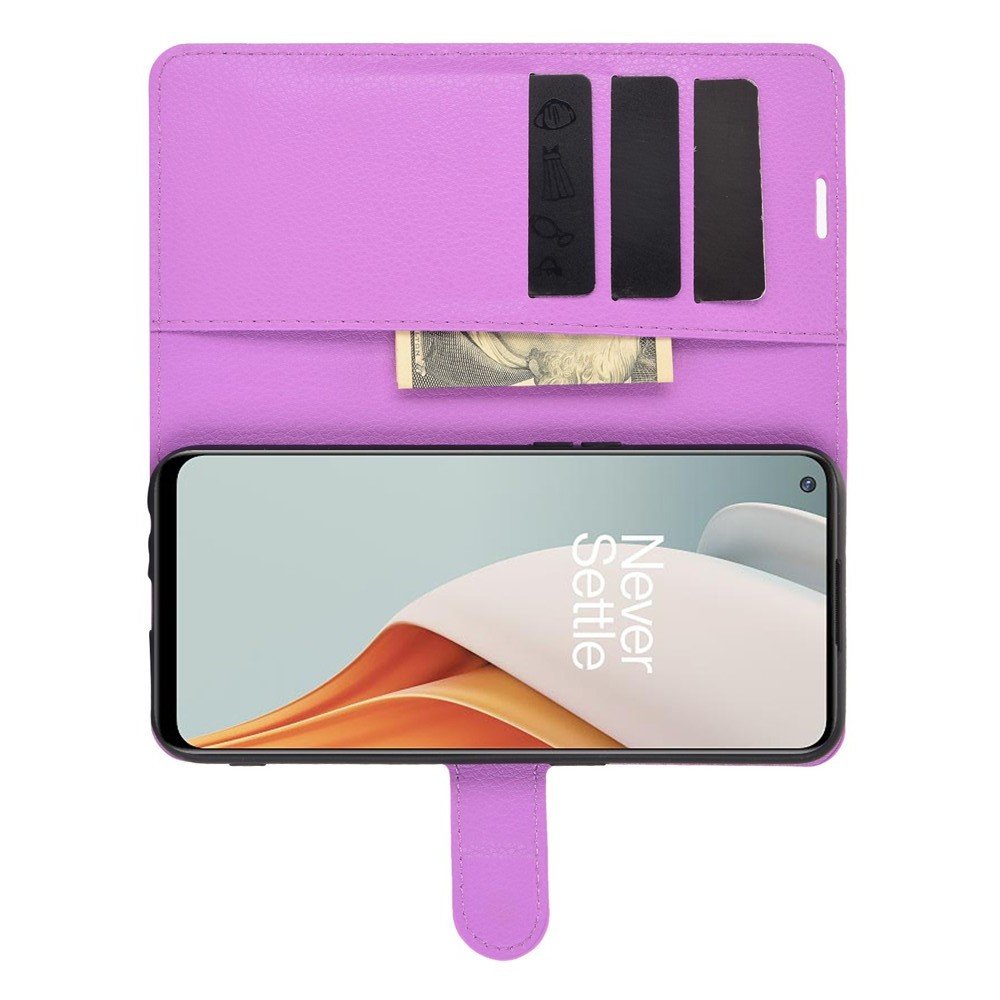 Чехол книжка для OnePlus NORD N100 отделения для карт и подставка Фиолетовый