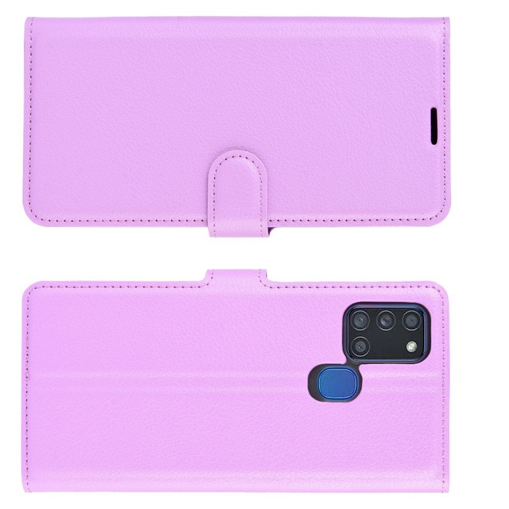 Чехол книжка для Samsung Galaxy A21s отделения для карт и подставка Фиолетовый