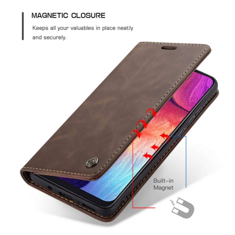 Чехол книжка CaseMe для Samsung Galaxy A50 / A30s с скрытой магнитной застежкой - Коричневый