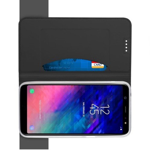 Чехол книжка для Samsung Galaxy A6 Plus 2018 с магнитом и отделением для карты - Черный