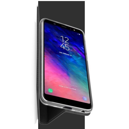 Чехол книжка для Samsung Galaxy A6 Plus 2018 с магнитом и отделением для карты - Черный