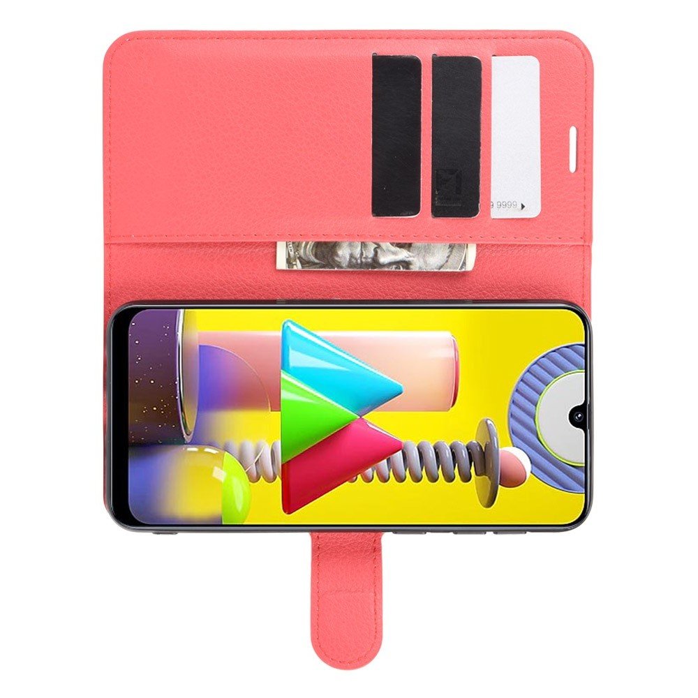 Чехол книжка для Samsung Galaxy M31 отделения для карт и подставка Красный