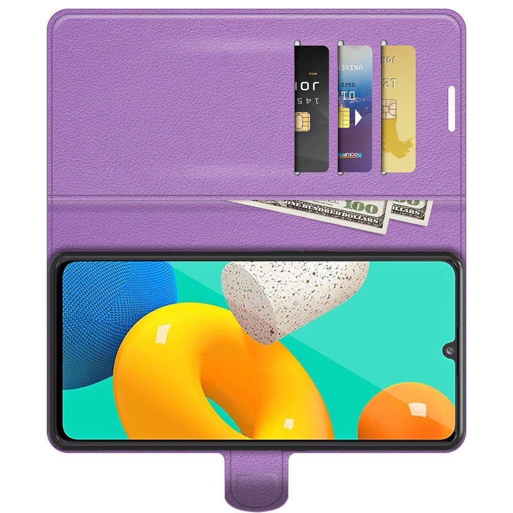 Чехол книжка для Samsung Galaxy M32 отделения для карт и подставка Фиолетовый