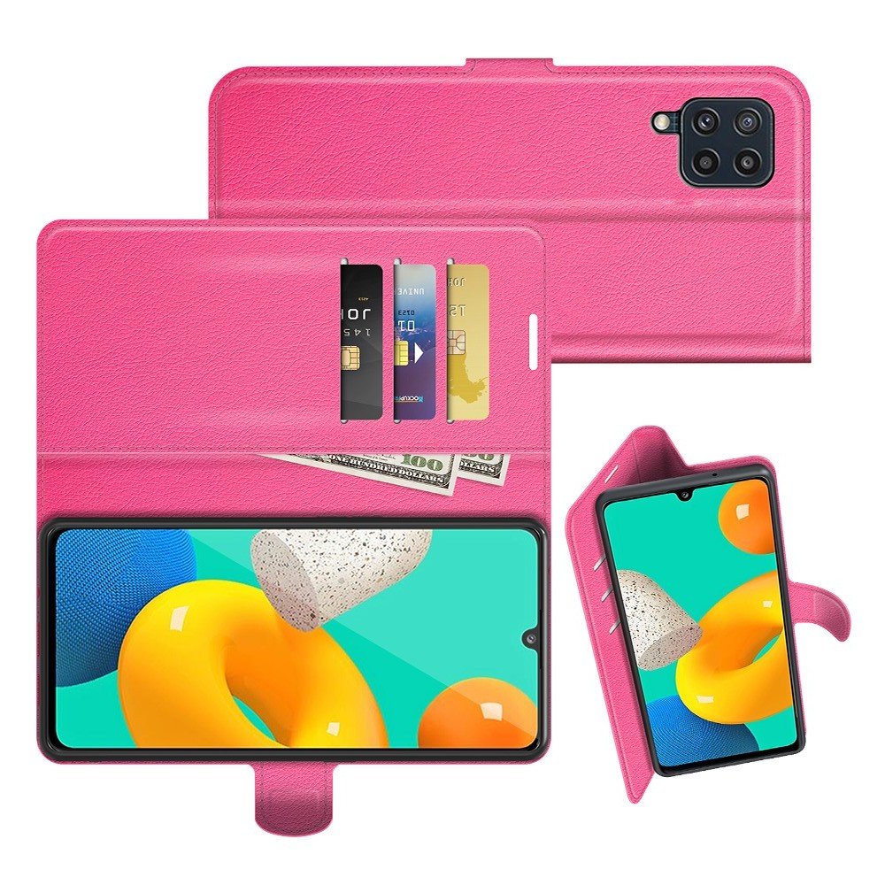 Чехол книжка для Samsung Galaxy M32 отделения для карт и подставка Розовый