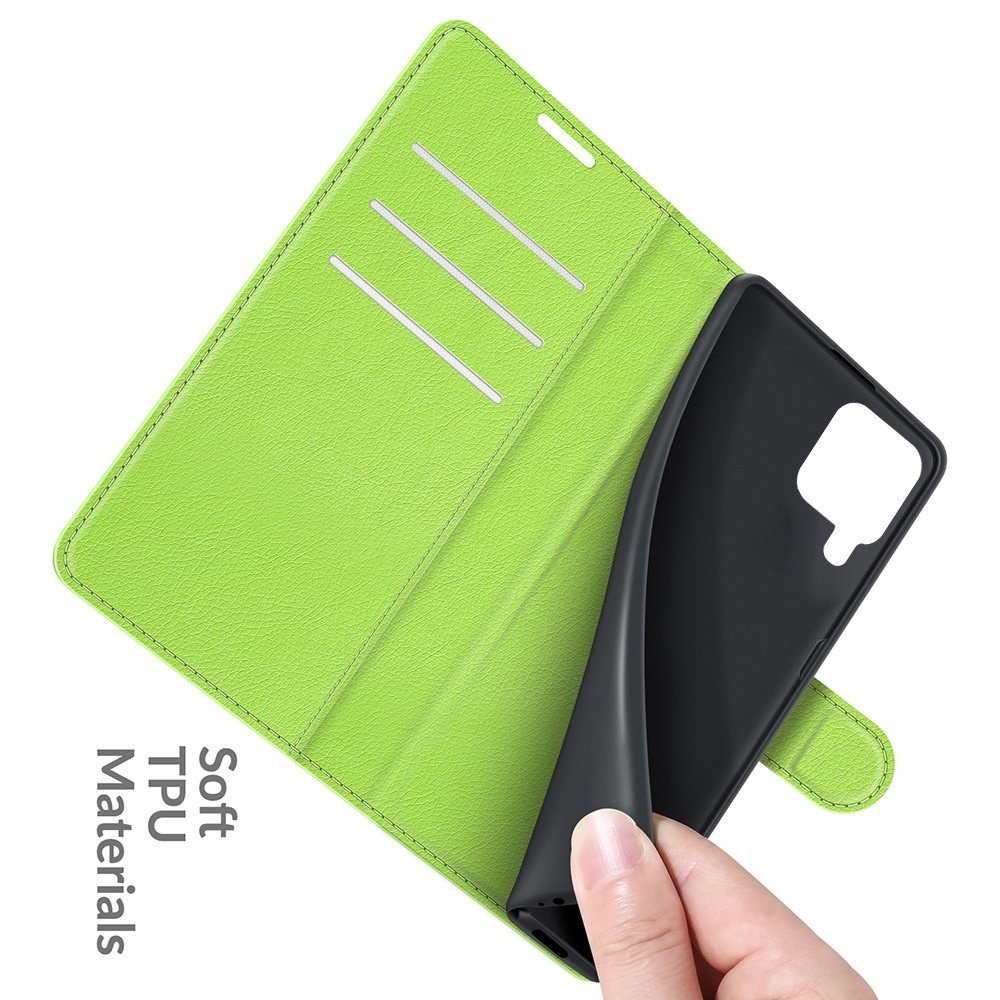 Чехол книжка для Samsung Galaxy M32 отделения для карт и подставка Зеленый
