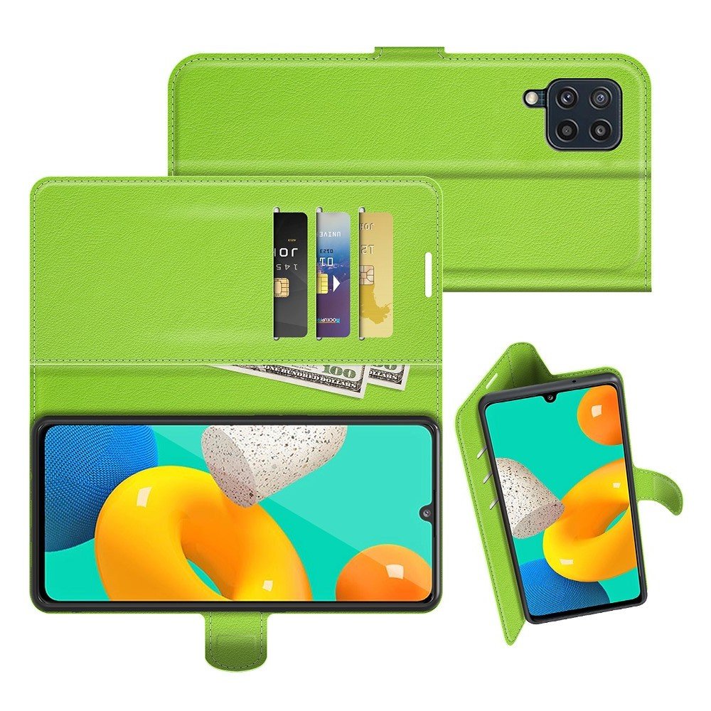 Чехол книжка для Samsung Galaxy M32 отделения для карт и подставка Зеленый
