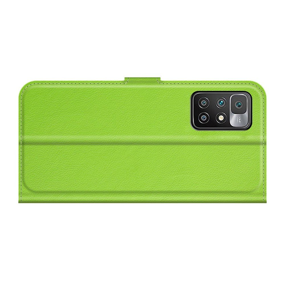Чехол книжка для Xiaomi Redmi 10 отделения для карт и подставка Зеленый