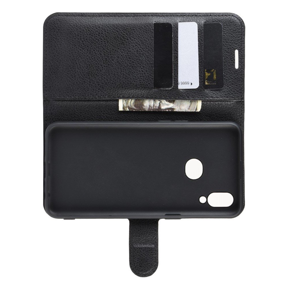 Чехол книжка кошелек с отделениями для карт и подставкой для Samsung Galaxy A10s - Черный