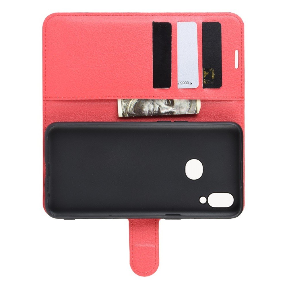 Чехол книжка кошелек с отделениями для карт и подставкой для Samsung Galaxy A10s - Красный