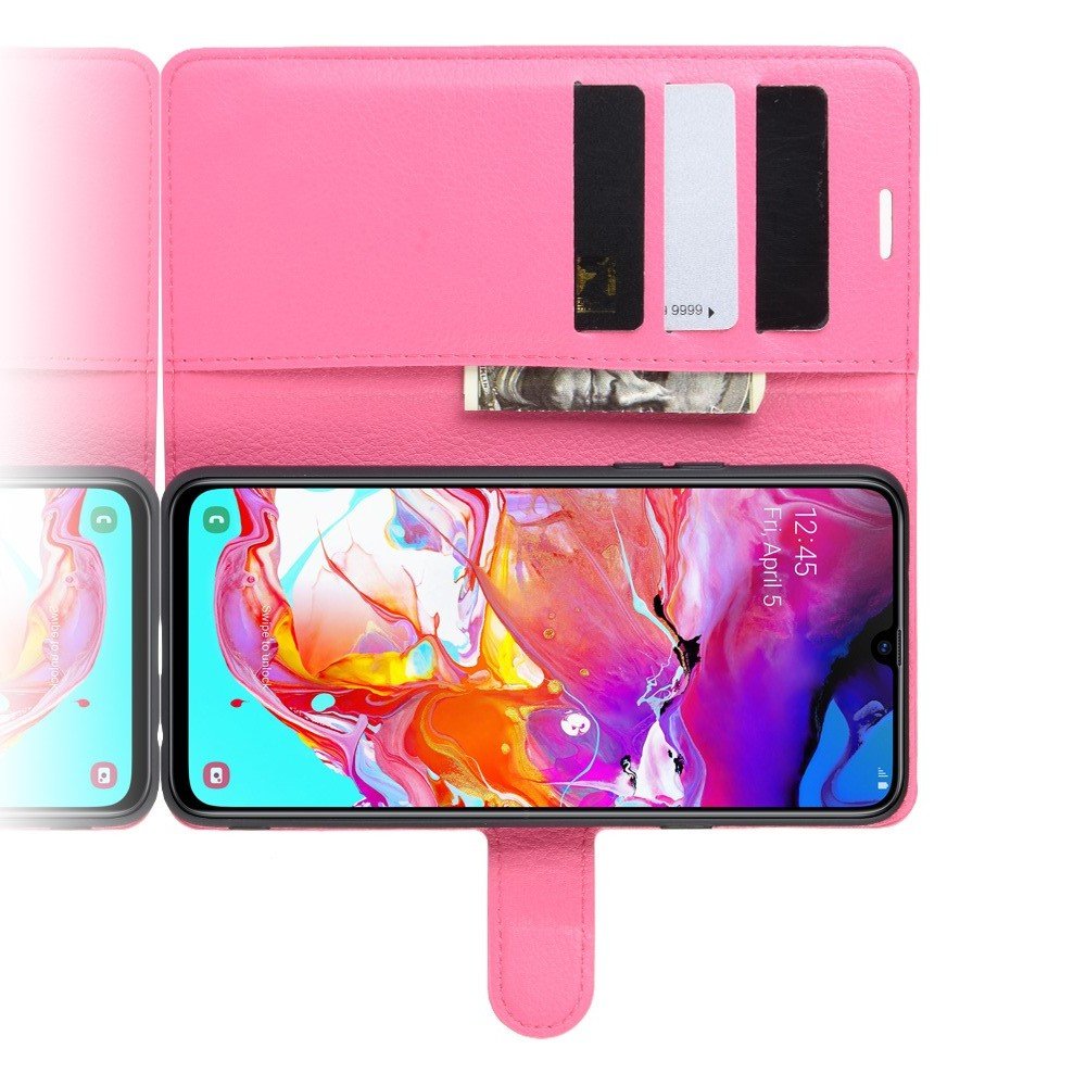 Чехол книжка кошелек с отделениями для карт и подставкой для Samsung Galaxy A20s - Светло-Розовый