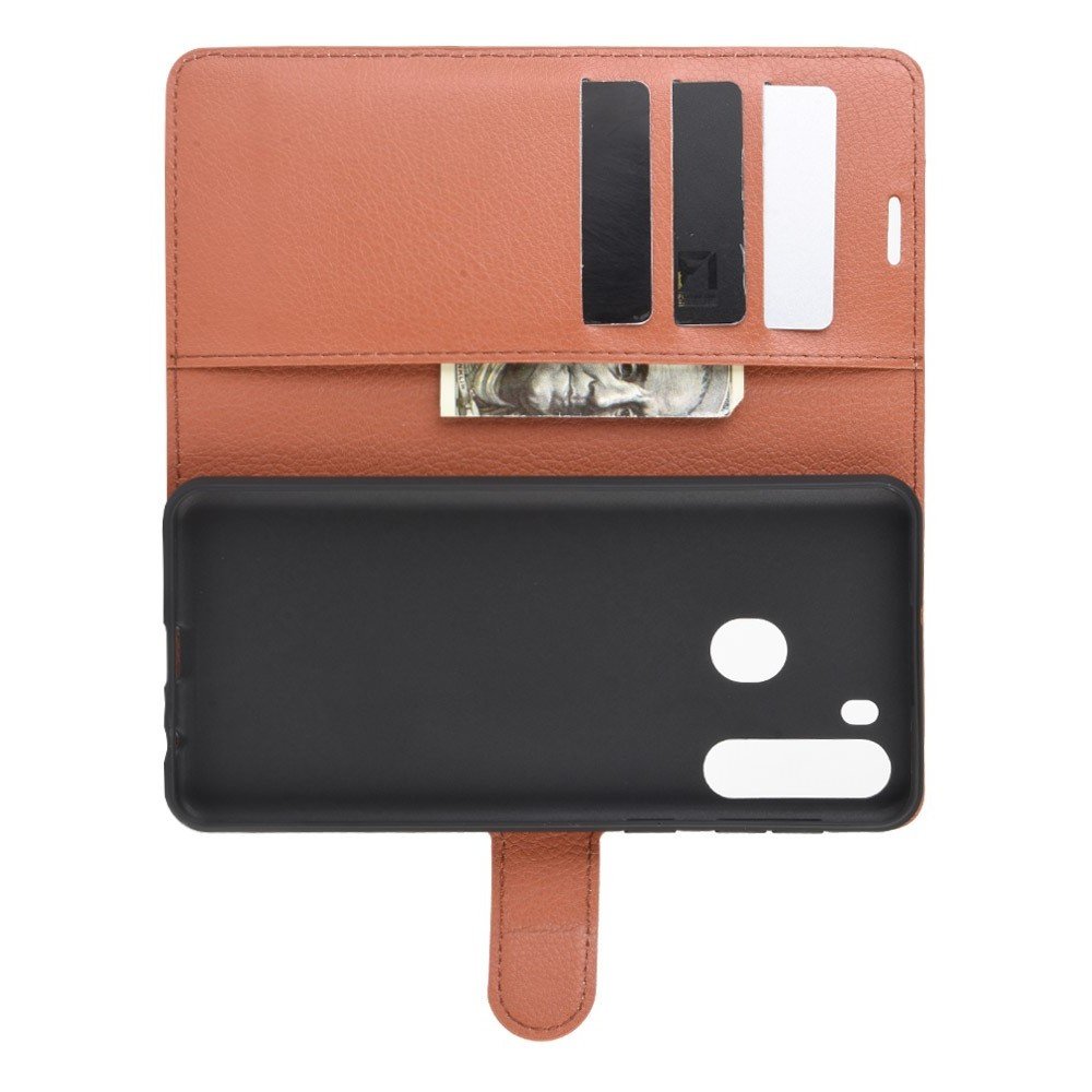 Чехол книжка кошелек с отделениями для карт и подставкой для Samsung Galaxy A21 - Коричневый