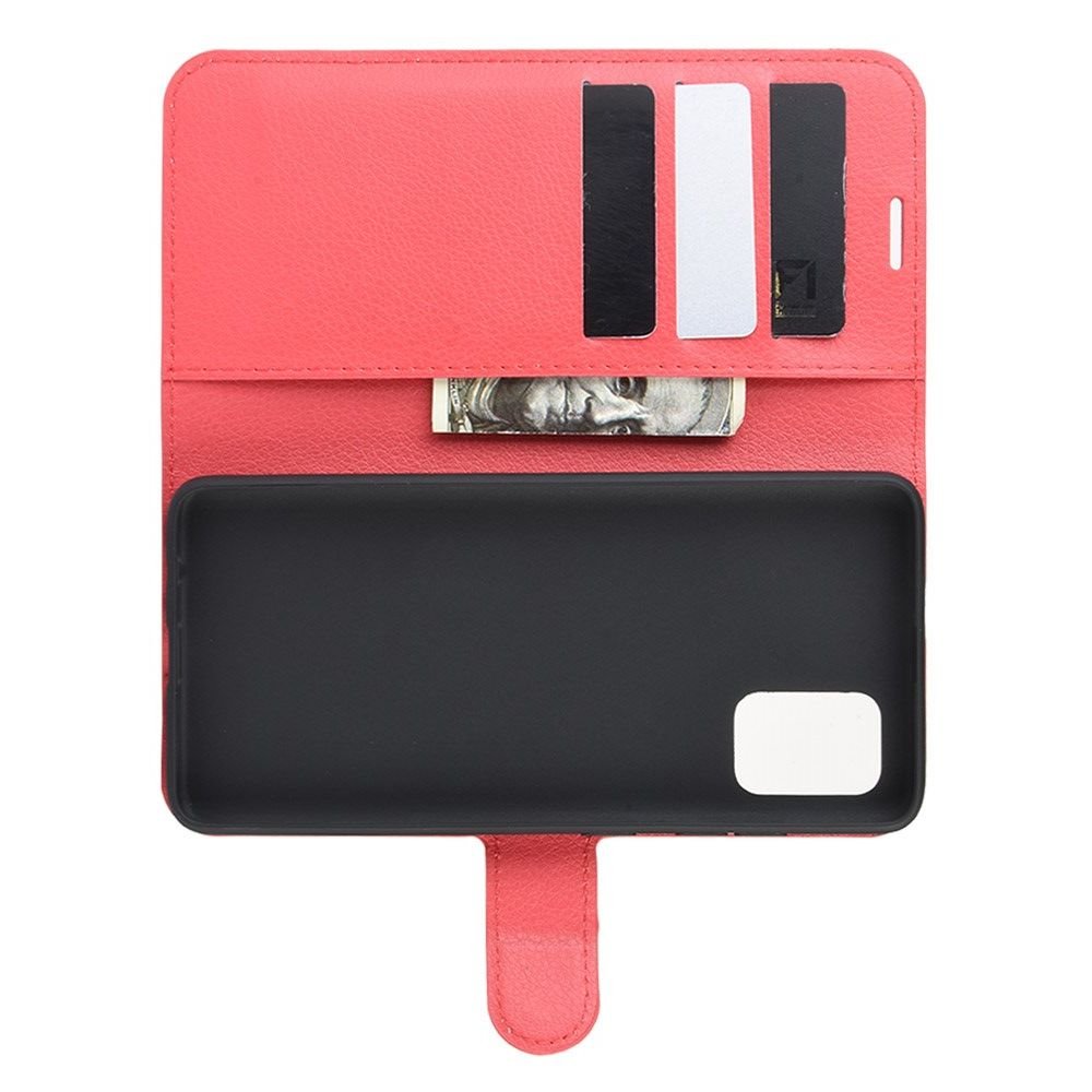 Чехол книжка кошелек с отделениями для карт и подставкой для Samsung Galaxy A71 - Красный
