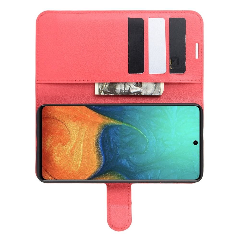 Чехол книжка кошелек с отделениями для карт и подставкой для Samsung Galaxy A71 - Красный