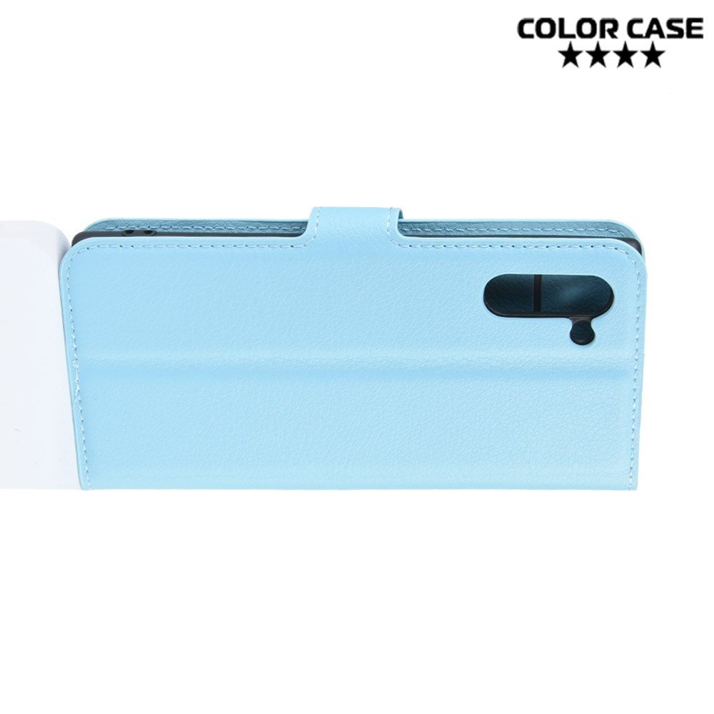 Чехол книжка кошелек с отделениями для карт и подставкой для Samsung Galaxy Note 10 - Голубой