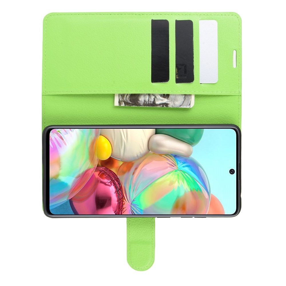 Чехол книжка кошелек с отделениями для карт и подставкой для Samsung Galaxy Note 10 Lite - Зеленый