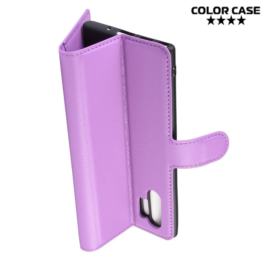 Чехол книжка кошелек с отделениями для карт и подставкой для Samsung Galaxy Note 10 Plus - Фиолетовый