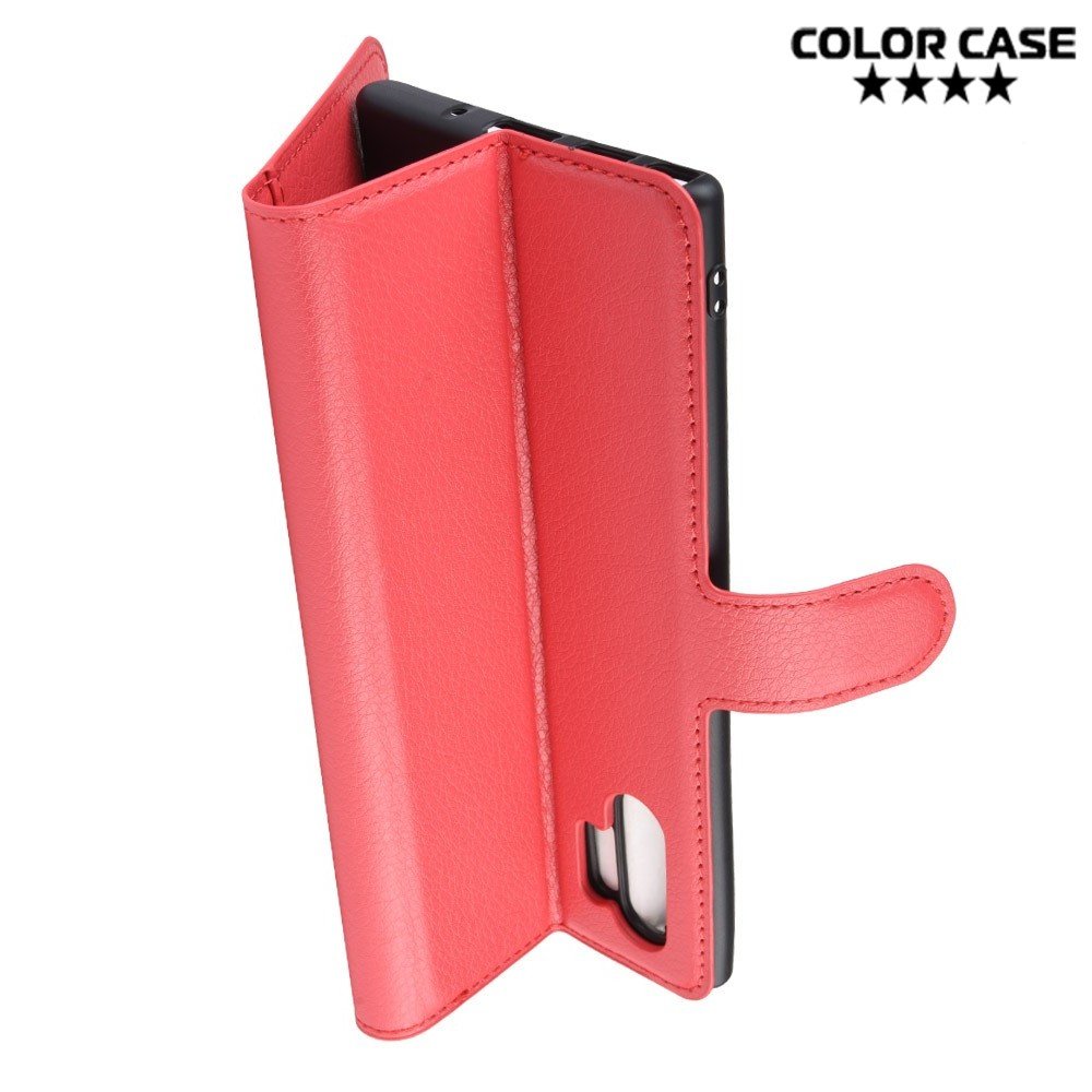 Чехол книжка кошелек с отделениями для карт и подставкой для Samsung Galaxy Note 10 Plus - Красный