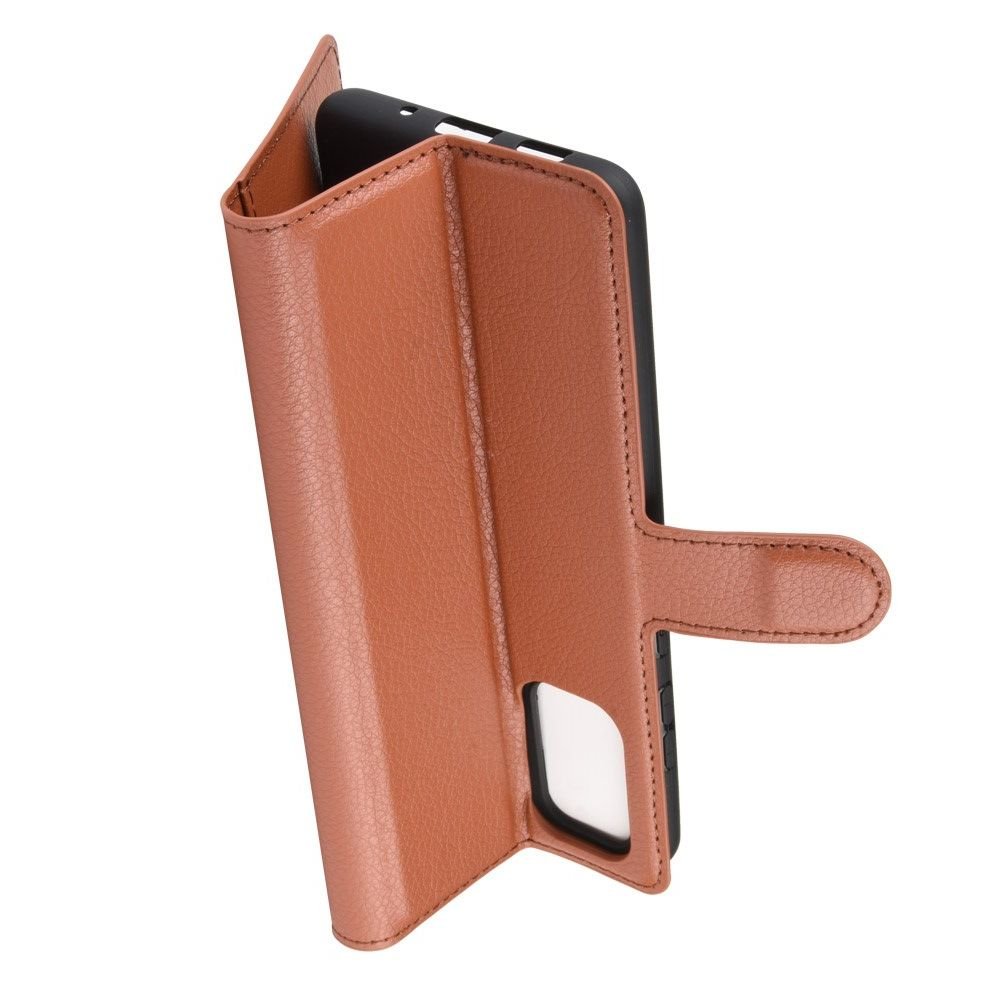 Чехол книжка кошелек с отделениями для карт и подставкой для Samsung Galaxy S20 - Коричневый