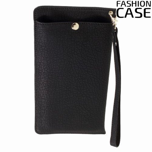 Элегантный чехол кошелек для телефона под кожу с карманом на молнии и отсеками для карточек - Черный