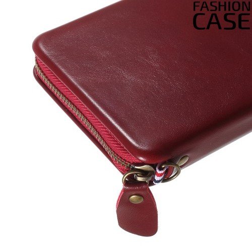 Fashion Case универсальный чехол футляр на молнии из искусственной кожи с магнитным креплением для телефона 5.5-6 дюймов  - Бордовый