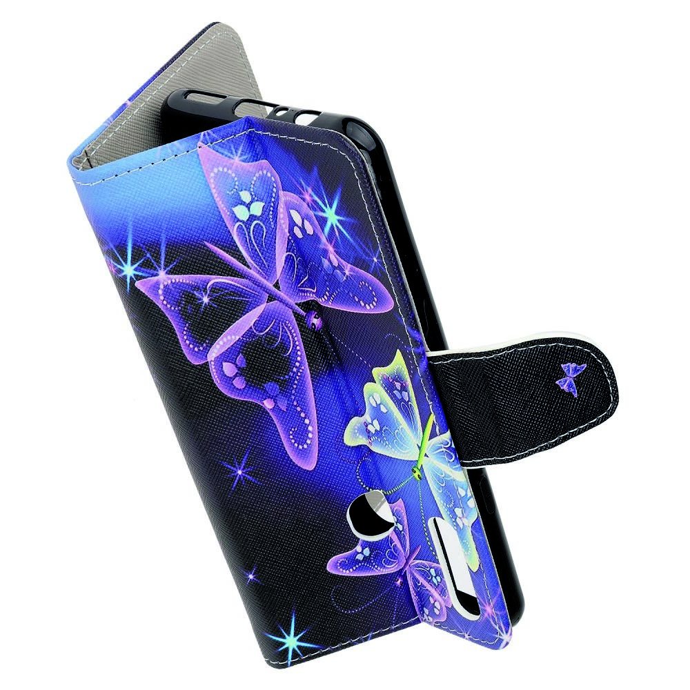 Флип чехол книжка для Samsung Galaxy A20s с рисунком фиолетовые бабочки
