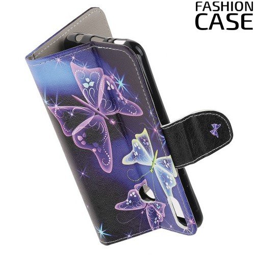 Флип чехол книжка для Samsung Galaxy A40 с рисунком бабочки на чёрном