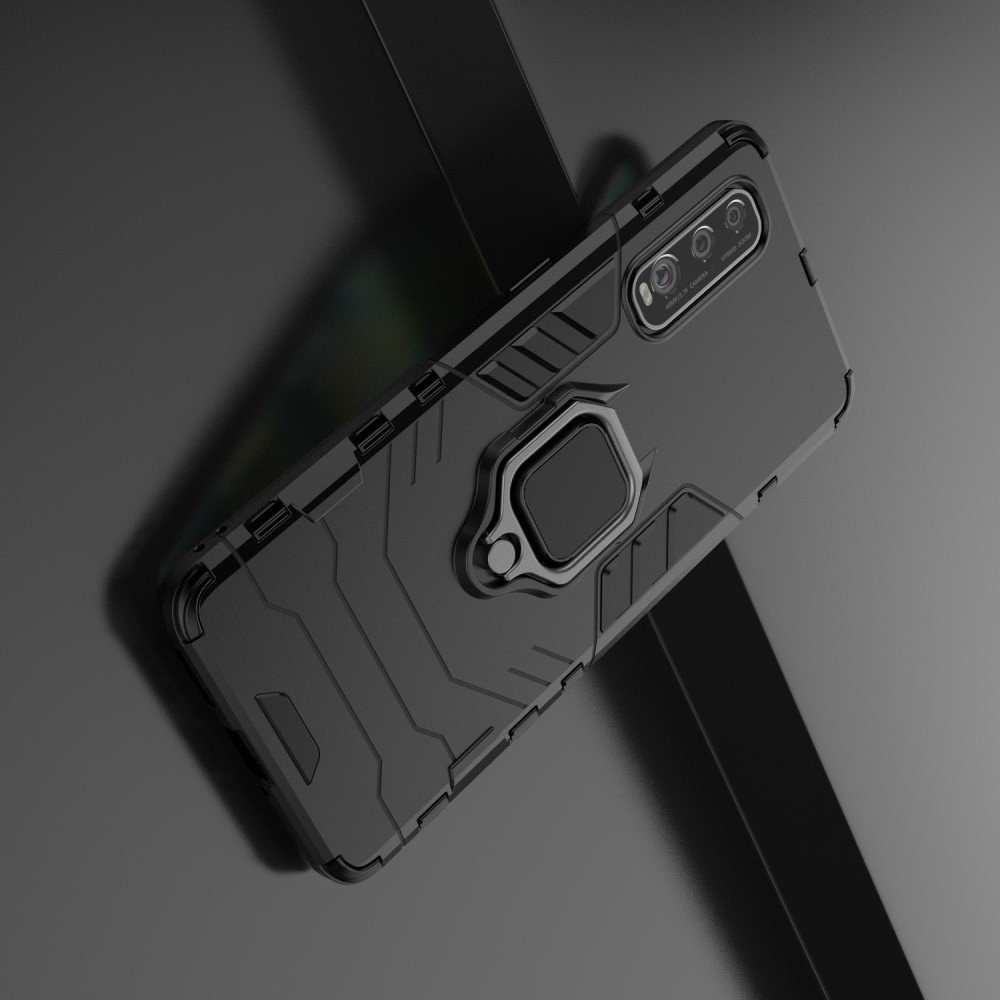 Hybrid Armor Ring Противоударный защитный двухслойный чехол с кольцом под палец подставкой держателем для Oppo Find X2 Черный