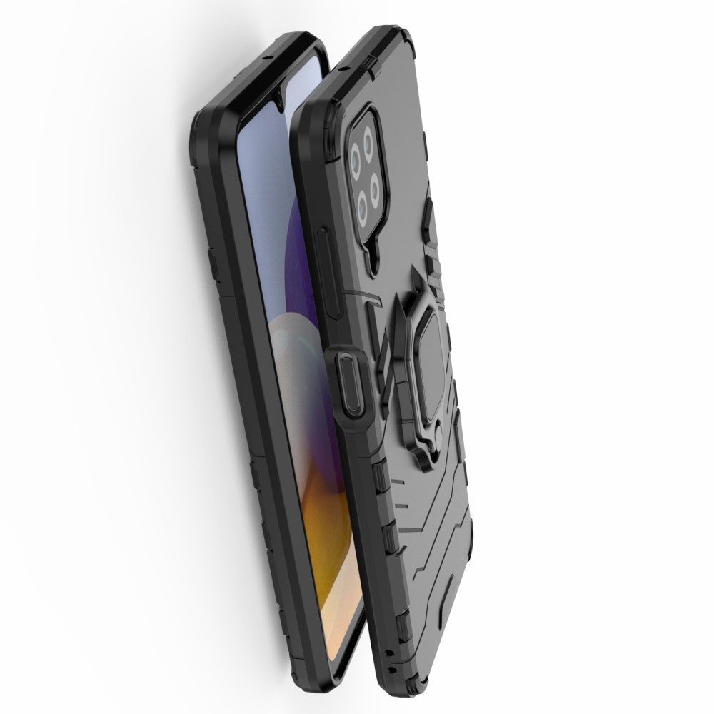 Hybrid Armor Ring Противоударный защитный двухслойный чехол с кольцом под палец подставкой держателем для Samsung Galaxy M32 Черный