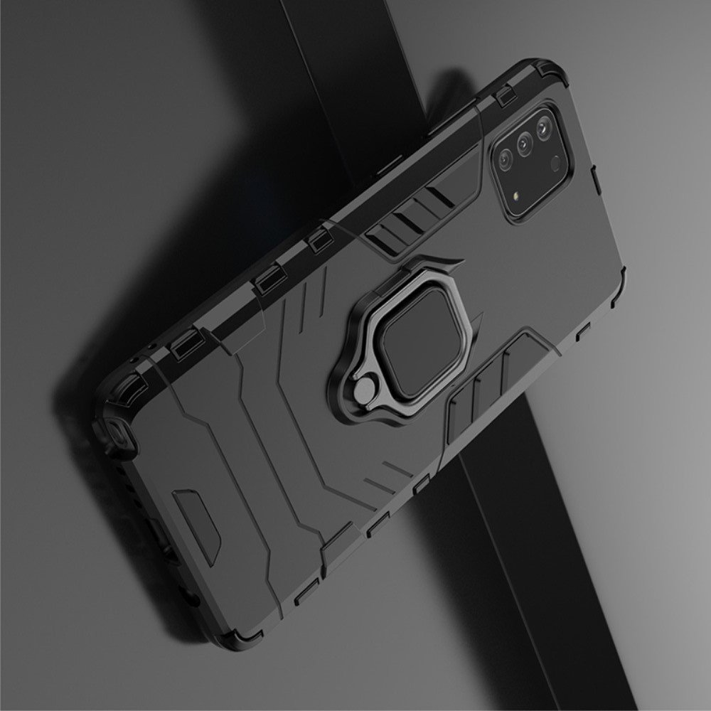 Hybrid Armor Ring Противоударный защитный двухслойный чехол с кольцом под палец подставкой держателем для Samsung Galaxy Note 10 Lite Черный