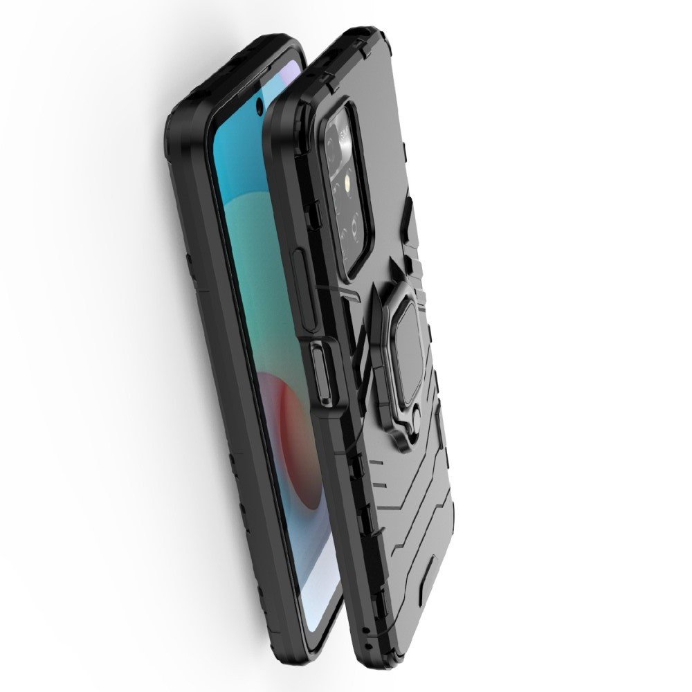 Hybrid Armor Ring Противоударный защитный двухслойный чехол с кольцом под палец подставкой держателем для Xiaomi Redmi 10 Черный