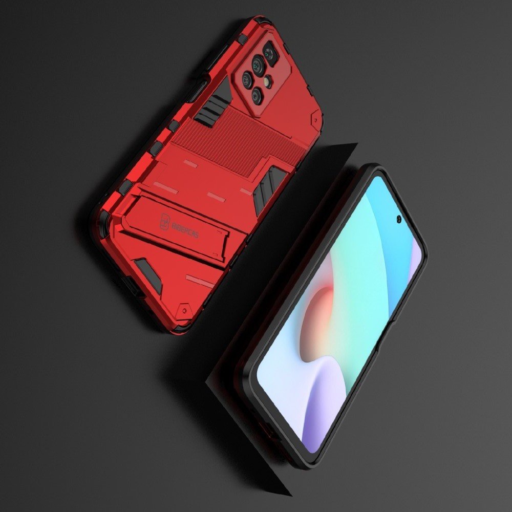 Hybrid Armor Ударопрочный чехол для Xiaomi Redmi 10 с подставкой - Красный
