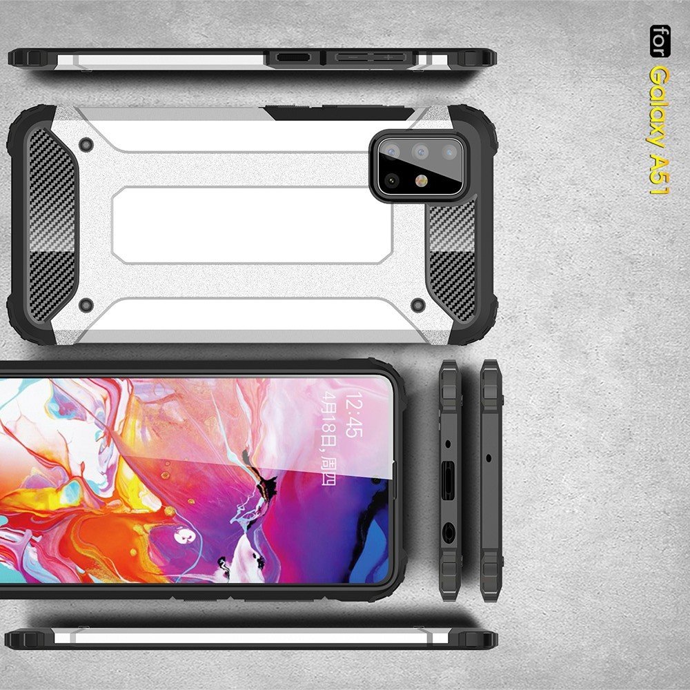 Hybrid двухкомпонентный противоударный чехол для Samsung Galaxy A51 - Серебряный