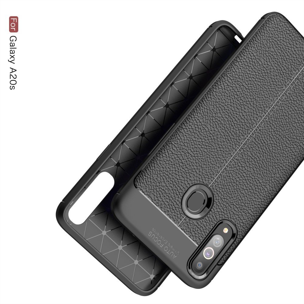 Leather Litchi силиконовый чехол накладка для Samsung Galaxy A20s - Черный