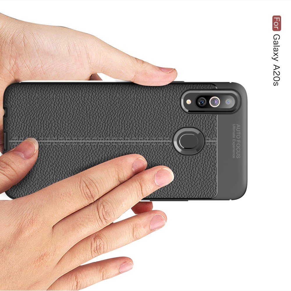 Leather Litchi силиконовый чехол накладка для Samsung Galaxy A20s - Черный