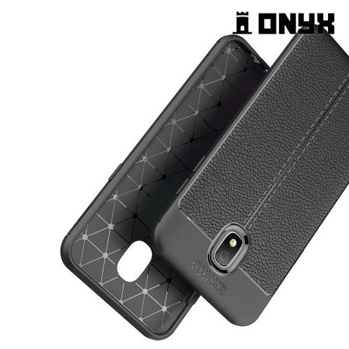Leather Litchi силиконовый чехол накладка для Samsung Galaxy J3 2018 SM-J337A - Черный