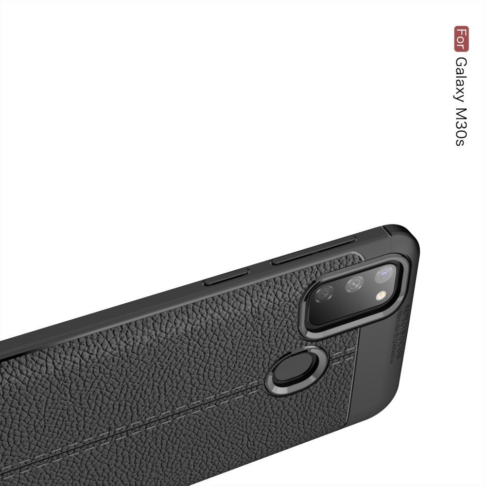 Leather Litchi силиконовый чехол накладка для Samsung Galaxy M30s - Черный