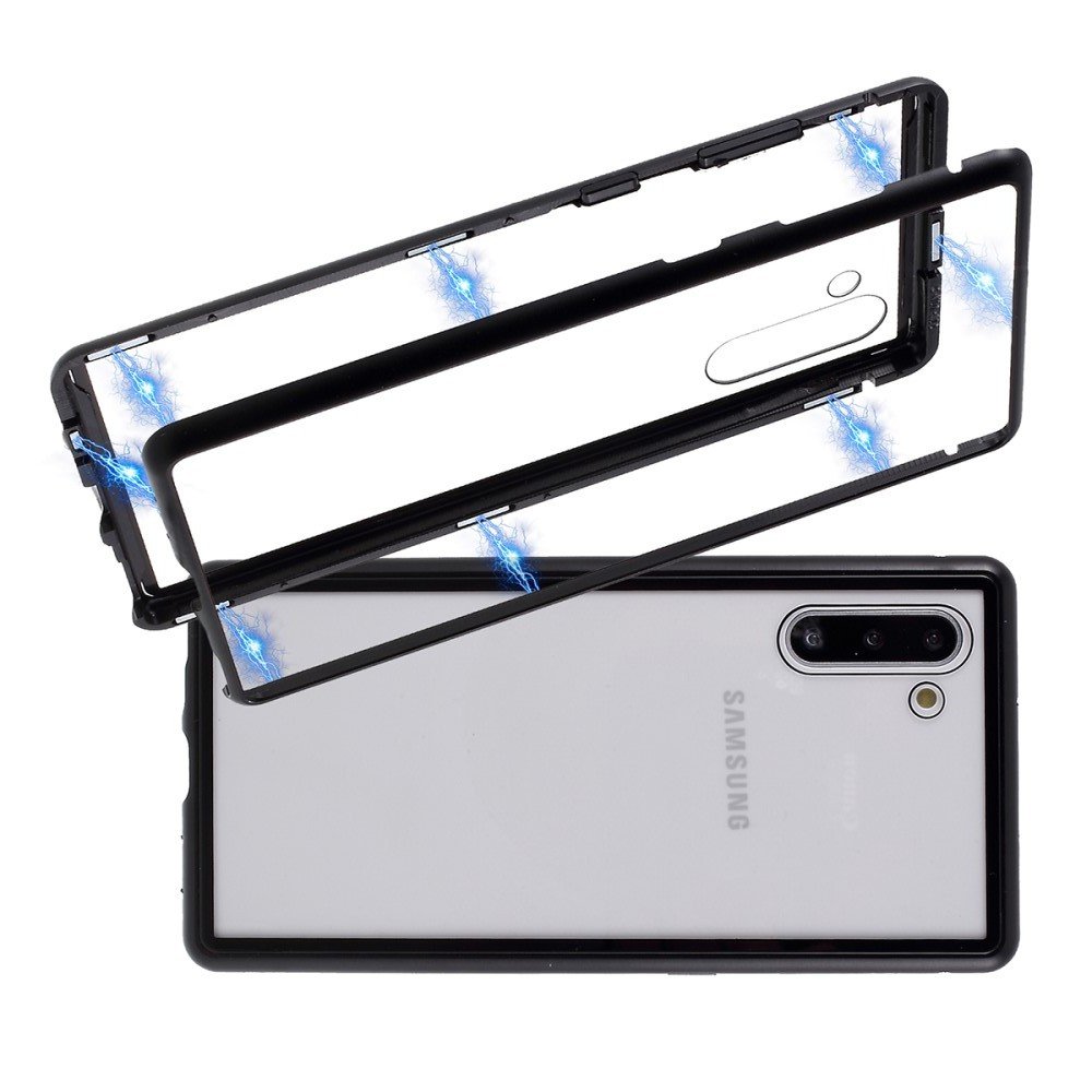 Магнитный Стеклянный Чехол с Металлическим Бампером для Samsung Galaxy Note 10 Черный
