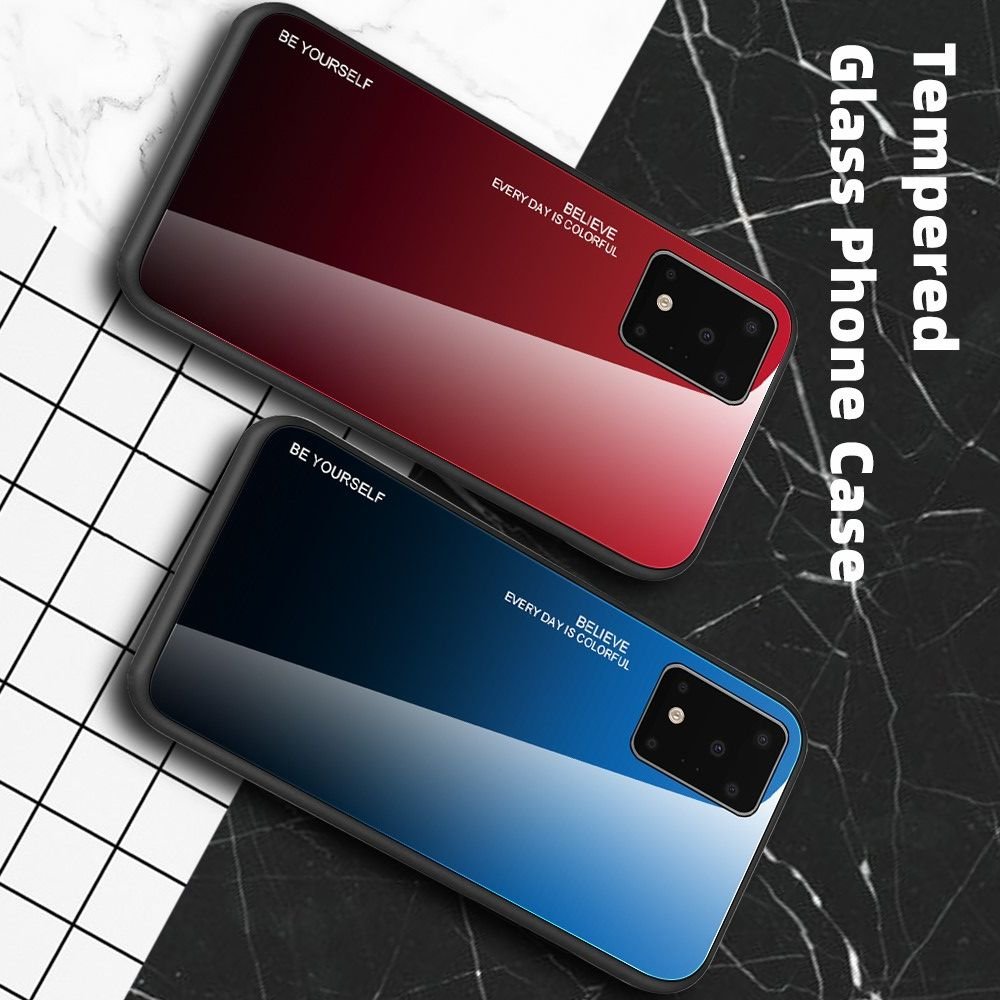 Силиконовый Градиентный Стеклянный Чехол для Samsung Galaxy S20 Plus Бирюзовый / Синий
