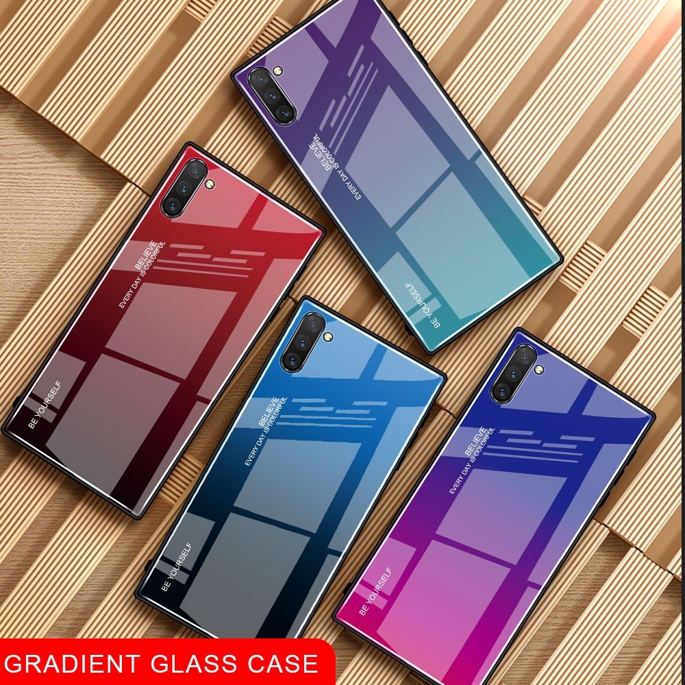 Силиконовый Градиентный Устойчивый к Царапинам Стеклянный Чехол для Samsung Galaxy Note 10 Синий / Розовый