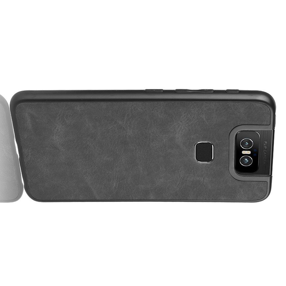 Силиконовый Защитный Чехол с Покрытием из PU Кожи для Asus Zenfone 6 ZS630KL Черный