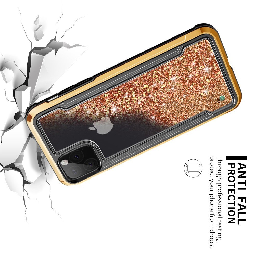 Жидкий переливающийся чехол с блестками для iPhone 11 Pro Золотой