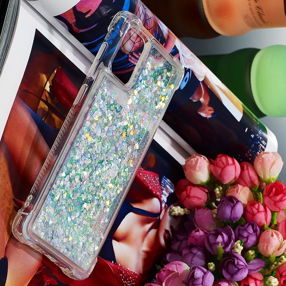 Жидкий переливающийся чехол с блестками для Samsung Galaxy A71 Серебряный