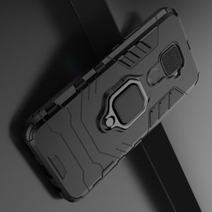 Hybrid Armor Ring Противоударный защитный двухслойный чехол с кольцом под палец подставкой держателем для Huawei Mate 30 Lite Черный