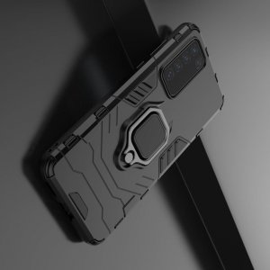 Hybrid Armor Ring Противоударный защитный двухслойный чехол с кольцом под палец подставкой держателем для Huawei P40 Черный